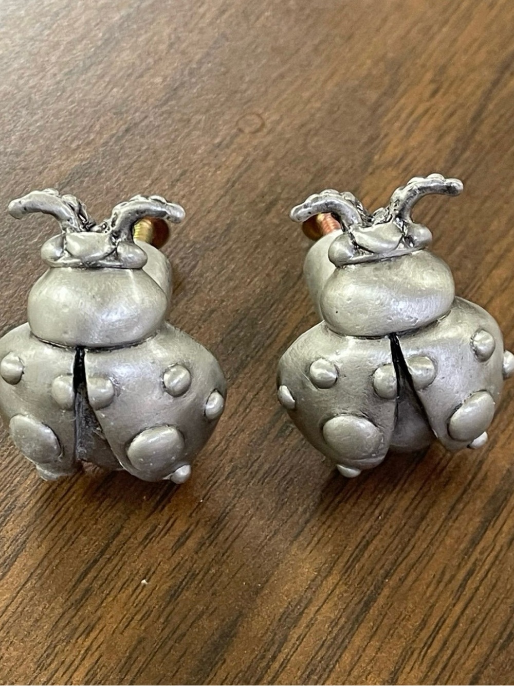 Whimsical Pewter Ladybug Furniture Knobs-2 pieces